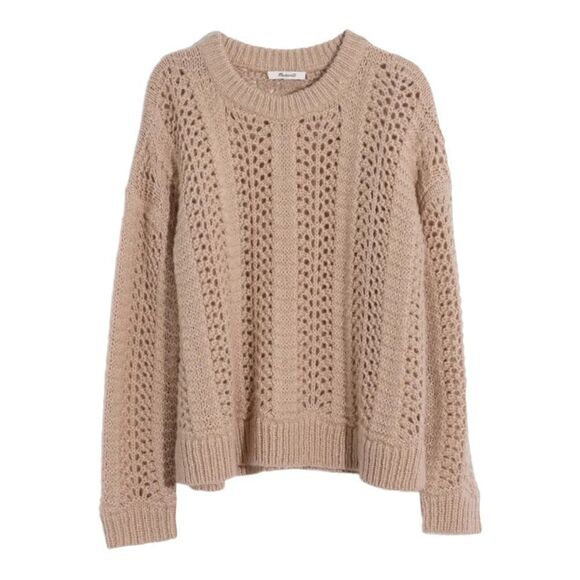 MADEWELL Windemere Pointelle Pullover Sweater Beige Cable Knit Womens XS - Picture 1 of 7